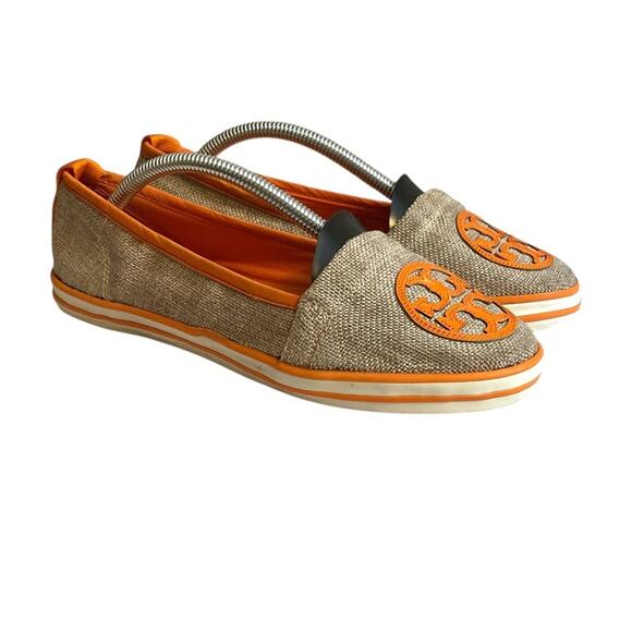 Tory Burch Linen Orange Logo Espadrille Flats Women's Slip On Comfort Shoes 7M - Picture 1 of 9